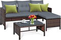 Tangkula Patio Corner Sofa Set 3 Piece, Outdoor Rattan Sofa Set, Includes