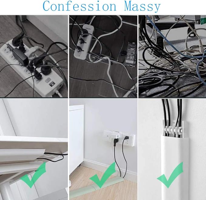 Cable Concealer Cord Cover, Airlxf 4 PCS Self-Adhesive Wall Cable Covers with 8 PCS Double-Side Tapes for TV Computer Office Theater (4PCS Gray)