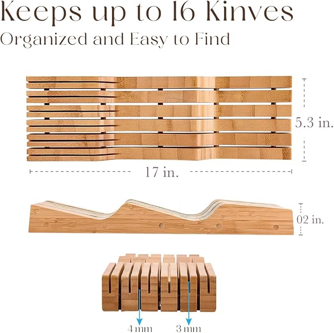 Bellemain 100% Pure Bamboo Knife Drawer Organizer, Knife Block - 16 Slots