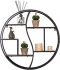 Round Wall Shelf,24 inch Metal Circle Shelf Wood Floating Shelves,Rustic Black Wall Mounted Display Organizer Shelf for Fireplace,Living Room,Bathroom