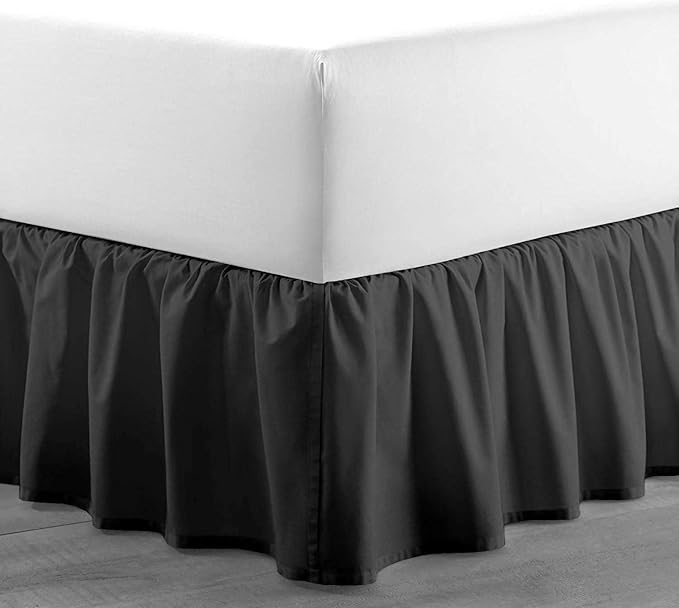 SlumberWell Queen Bed Skirt with Split Corners, Soft Microfiber, 12 Inch Drop, Dark Grey Solid, Elegant Ruffled Design