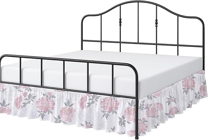 Cottington Lane Ruffled Bed Skirt Queen Size with Split Corner, Brushed Microfiber Hotel Quality Dust Ruffle, 21 Inch Drop Gathered Bedskirt, Soft, Stylish, Shrink & Fade Resistant, Blush Petals