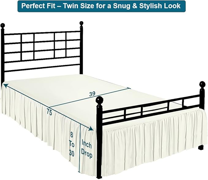 Shreem Linen Ruffled Bed Skirt with Split Corners, Gathered Style, 100% Microfiber, 16-Inch Drop, Dust Ruffle Bedskirt with Platform, Twin, Ivory