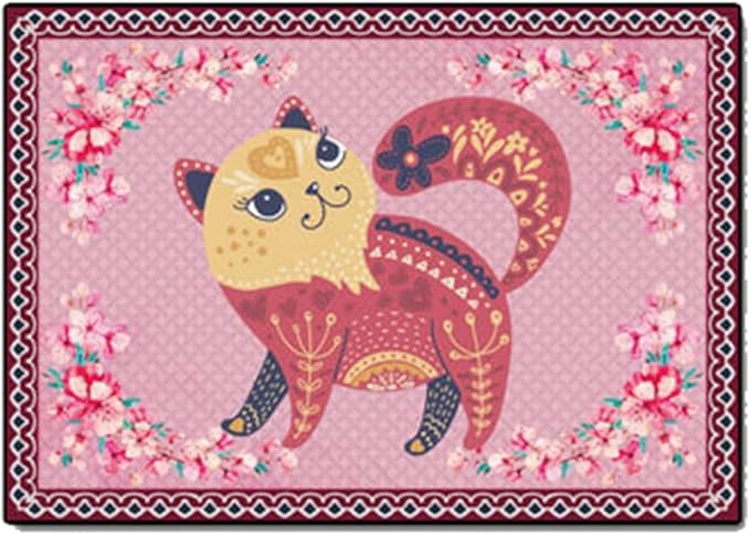 Cartoon Animal Pattern Area Rug Cute Cat Luxury Floral Decor for Carpet Farmhouse Bedroom Living Room Rugs Bathroom Kitchen Runner Mat Indoor Outdoor Non Slip Doormat 2' X 6'