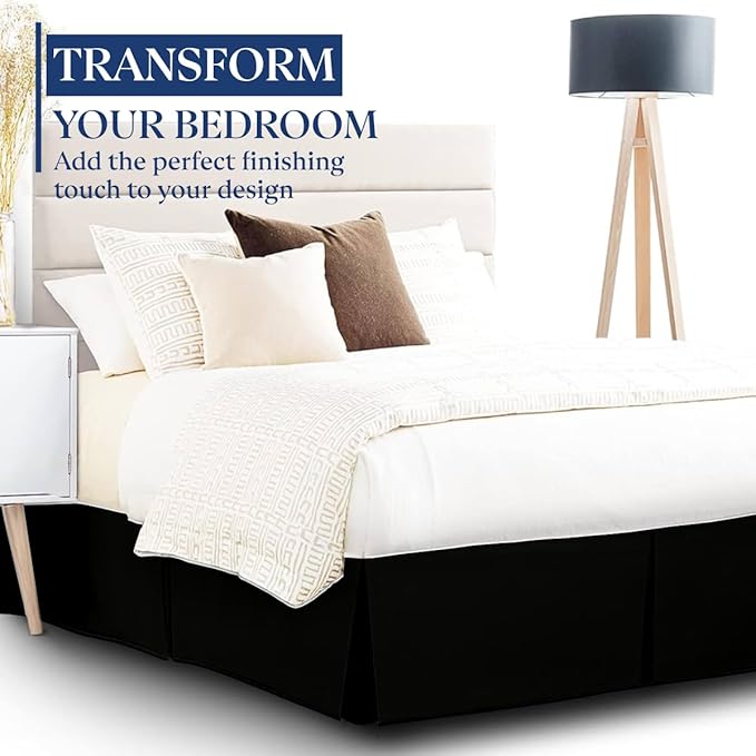 SKY BEDDINGS Luxury Pleated Twin Bed Skirt with Split Corners - 12 Inch Tailored Drop - Pleated Dust Ruffle - Wrinkle-Free 100% Microfiber - Easy Fit, Soft & Durable - Black