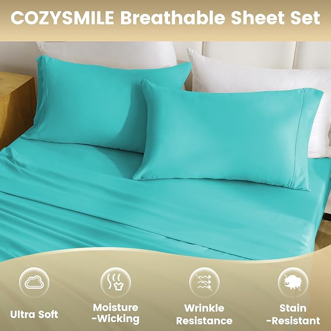 California King Size Sheet Set - Luxury 4 Piece Breathable Soft Sheets for King Size Bed, 16" Deep Pocket Wrinkle Free Cooling Bedding Sheet and Pillowcase Set Cal King Size, Turquoise