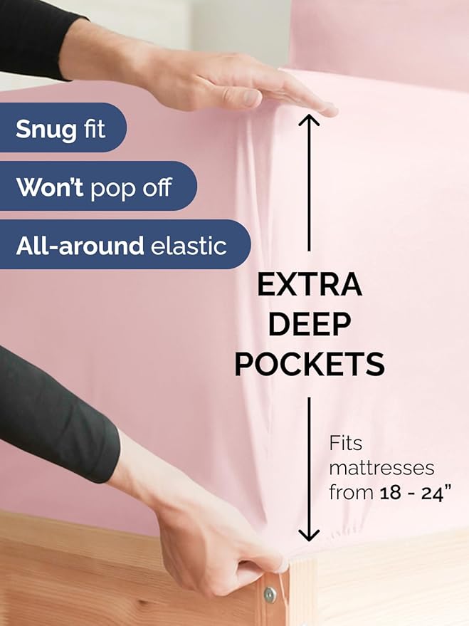 Extra Deep Pocket Queen Sheet Set - 4 Piece Breathable & Cooling Bed Sheets - Hotel Luxury Sheet Set - Soft, Wrinkle Free & Comfy - Easily Fits Extra Deep Mattresses - Deep Pocket Lavender Pink Sheets
