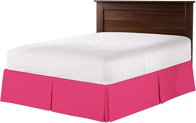 Bed Skirt - 100% Cotton 800 Thread Count Box Pleated Bed Skirt - Luxury Pleated Dust Ruffle, Hotel Quality Modern Bed Skirt, Easy Fit with 12 Inch Tailored Drop, Twin, Hot Pink