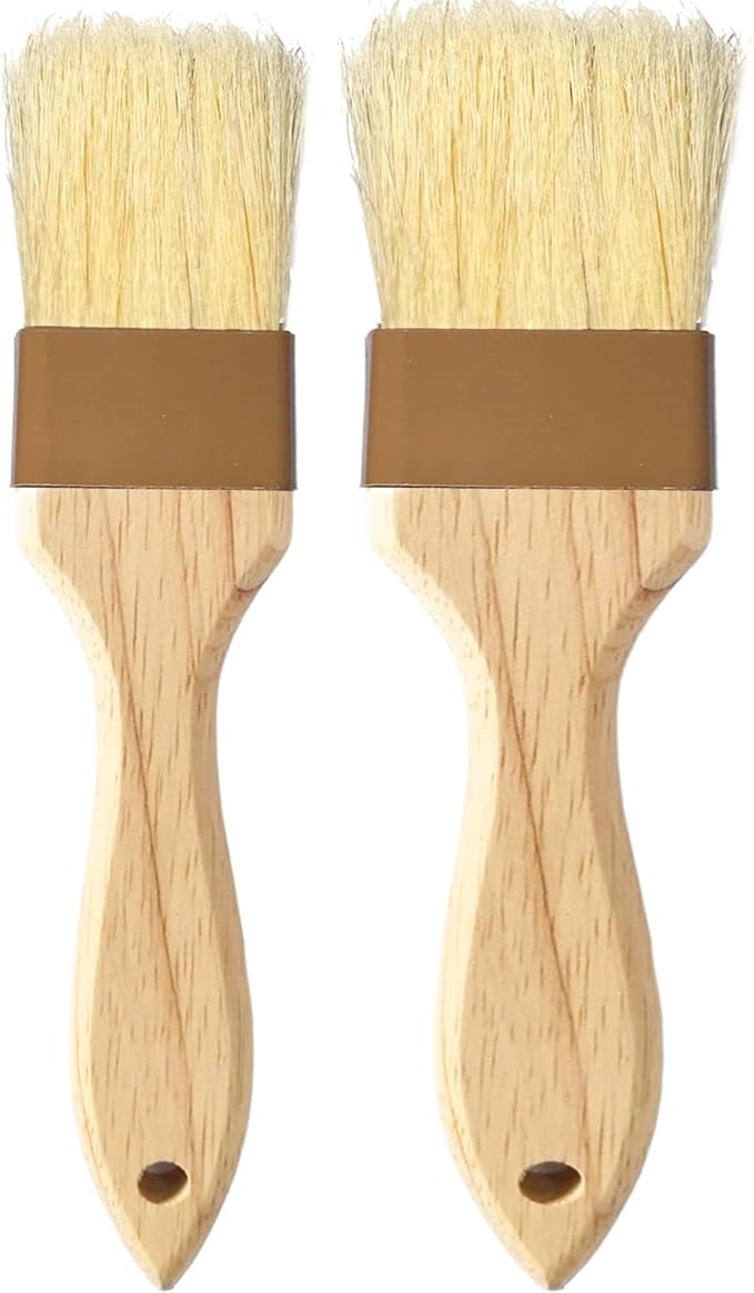 NXRACSH 2" & 1.5" Non-Shedding Natural Boar Bristle Pastry & Basting Brush - Food-Grade, Heat-Resistant Cooking Gadgets for Baking, Grilling, Butter, Egg Wash, Oil, Sauce, Marinade, Roasting,Coffee