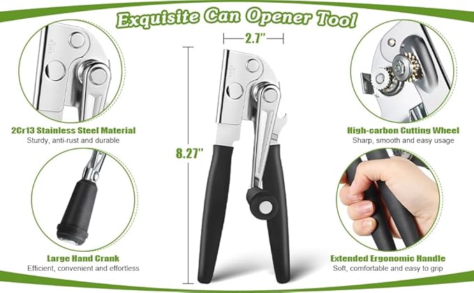LUFMWCWD Crank Handle Commercial Can Opener - Heavy Duty Manual Can Opener - Ergonomic Cushioned Handle - Stainless Steel Blade - Black