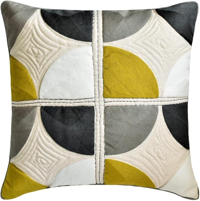 The HomeCentric King/Queen/Twin Yellow & Grey Luxury Twin 53"x18" Bed Runner Without Pillow Cover, Emboroidered, Quilted & Geometric Bed Scarf on Cotton Fabric - Geo Fusion