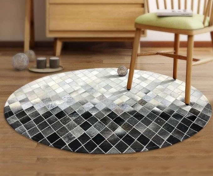 Round Area Rug – Modern Geometric Diamond Pattern Carpet for Living Room, Bedroom, Nursery, Office & Home Décor – Soft Anti-Slip Indoor Floor Mat - (Grey, 4×4ft)