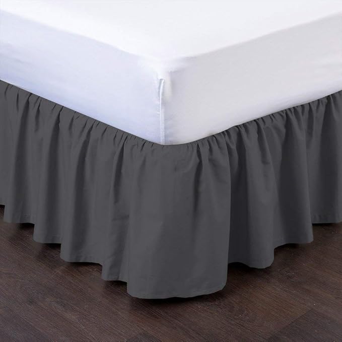 Versatile Bedding Bed Skirt - Ruffled Bed Skirt (Twin XL, Dark Grey) 12 Inch Drop Dust Ruffle with Platform, 100% Cotton 800 Thread Count Fabric - Dust Ruffle Bedskirt for Easy Fitting and Easy Care