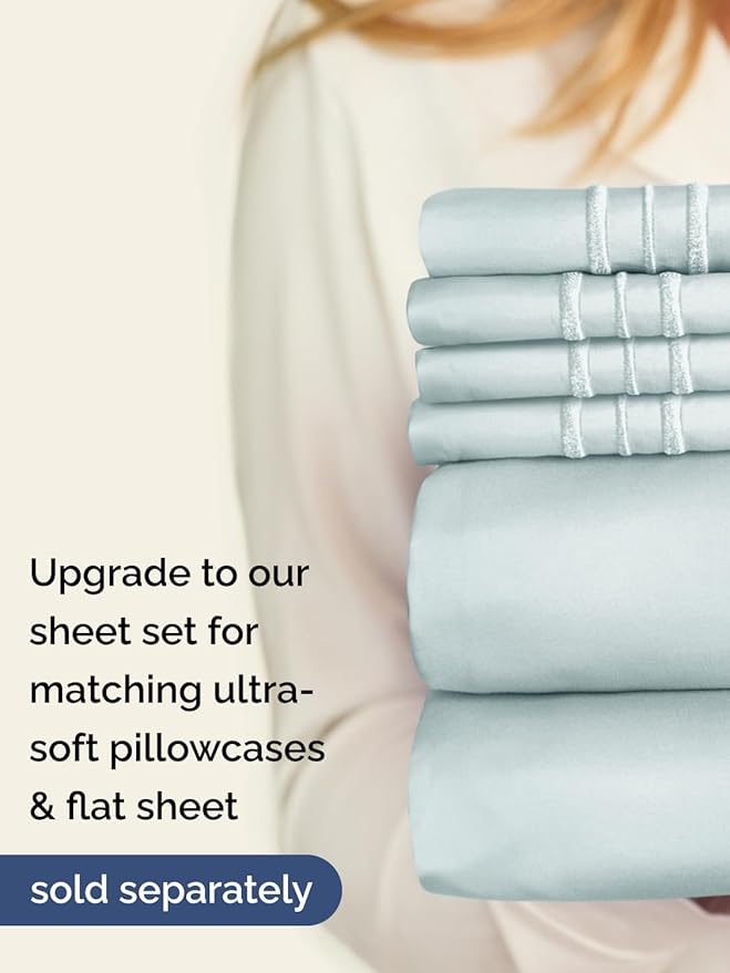 Extra Deep King Fitted Sheet - Hotel Luxury Single Fitted Sheet Only - Easily Fits 18 inch to 24 inch Mattress - Ultra Soft, Wrinkle & Fade Free w/Extra Deep Pockets - Breathable & Comfy - Ice Blue