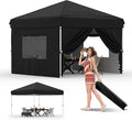 Garvee 10x10 Pop Up Canopy Tent with 4 Removable Sidewall, Heavy Duty Commercial Instant Shelter with One-Person Setup, UPF 50+ Waterproof, 100 Sq Ft Shade for Outdoor Events, Camping, Farmers Market