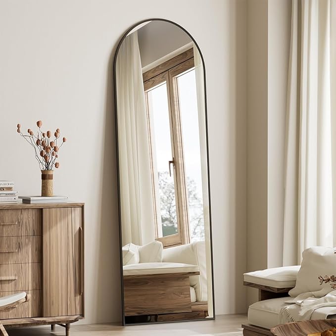 Koonmi 21x56 inch Arched Full Length Mirror, Black Large Floor Mirror with Aluminum Alloy Frame, Standing Hanging or Leaning Wall-Mounted Full Body Mirror for Living Room and Bedroom