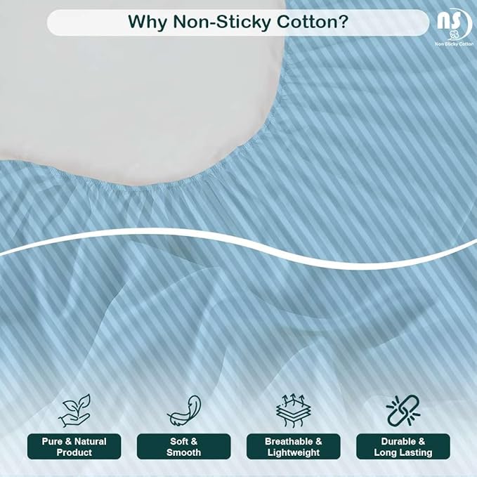 NON Sticky cotton Full Size Sleeper Sofa Sheets, 4 Piece Egyptian Cotton Bed Sheet Set for Sofa Bed, 10" Deep Pocket for Pull Out Couch Mattress, 54" x 75", Light Blue Stripe, Soft & Breathable