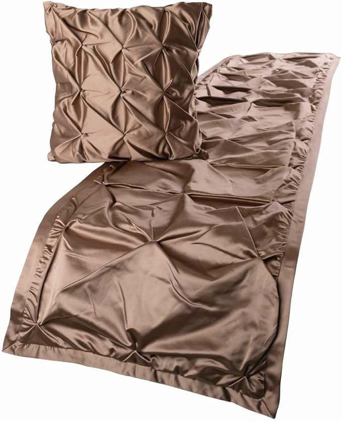 The HomeCentric Beige Bed Runner Without Pillow Cover, Full Size 68"x18" Decorative Bed Runner, Beige Satin Bed Scarf in Pintucks - Satin Ballet Swirl
