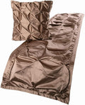 The HomeCentric Beige Bed Runner Without Pillow Cover, Full Size 68"x18" Decorative Bed Runner, Beige Satin Bed Scarf in Pintucks - Satin Ballet Swirl