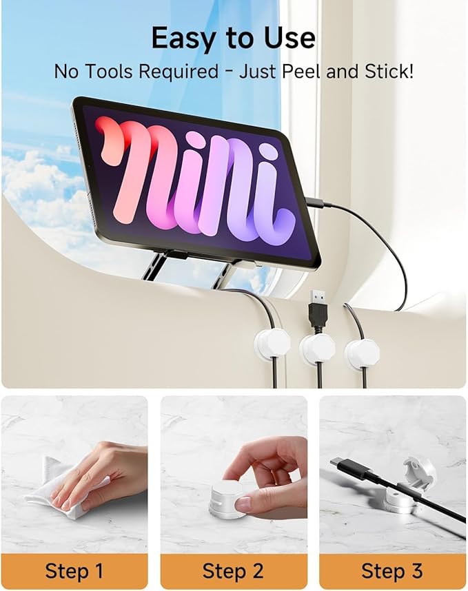 Cord Organizer Holder, 360° Rotatable Magnetic Cable Clips, Strong Adhesive Cable Management Desk Accessories, Adjustable Wire Organizer Hide Cords Neatly for Nightstand/Home/Kitchen/Office/Car