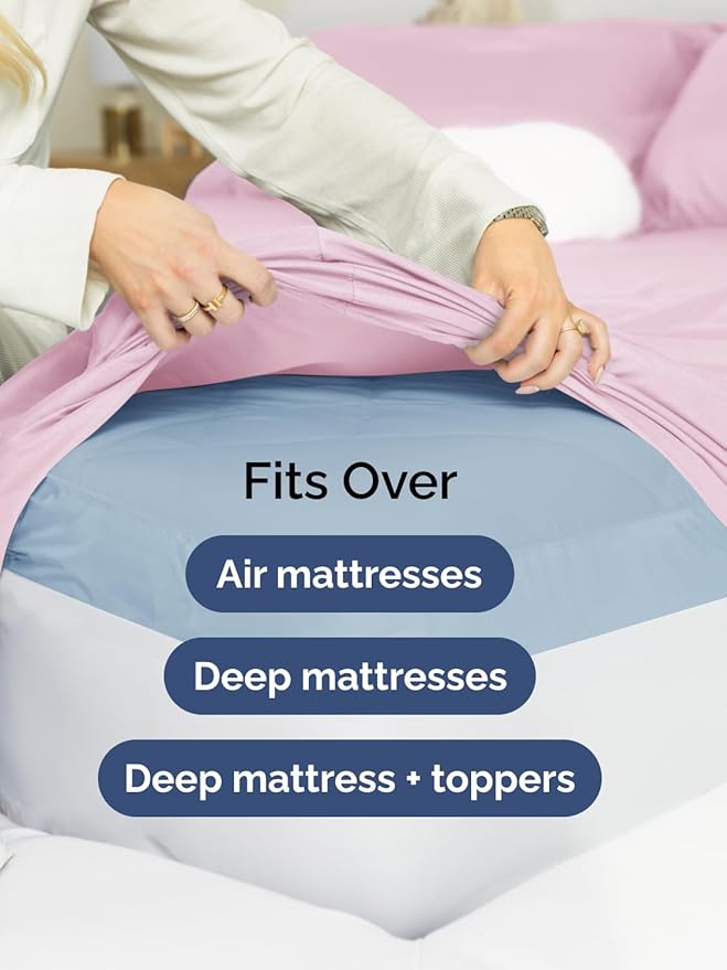 Extra Deep Pocket Cal King Sheets - 4 Piece Breathable & Cooling Bed Sheets - Hotel Luxury Sheet Set - Soft, Wrinkle Free & Comfy - Easily Fits Extra Deep Mattresses - Deep Pocket Light Pink Sheets