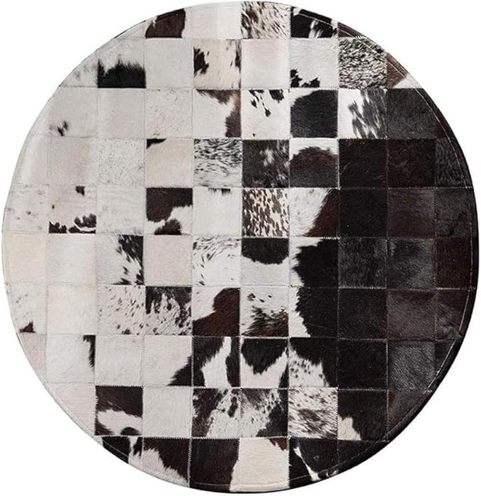 Cowhide Round Leather Rug 9x9 ft – Genuine Hair-On Hide Patchwork Area Rug for Living Room, Bedroom, Kids Playroom, Lounge & Western Home Decor