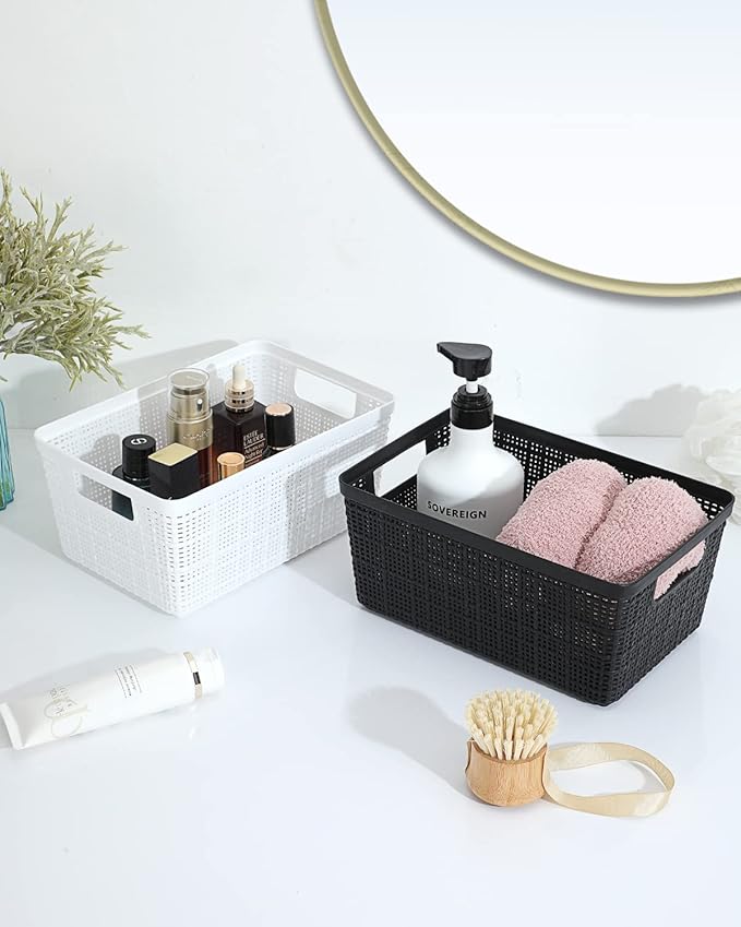 Plastic Storage Baskets For Organizing, 6 Pack Organization and Storage Containers, Storage Baskets for Shelves Drawers Desktop Closet Playroom Classroom Office, White