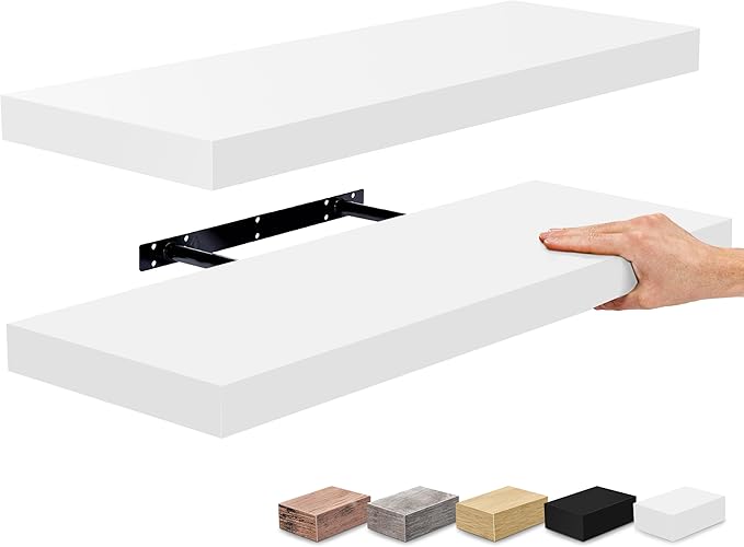 Sorbus Floating Shelves for Wall - 24" Bathroom Shelves, Wall Decor for Bedroom, Kitchen, Living Room, Home Decor & Book Storage - Mounted Floating Shelf with Invisible Brackets (White, 2 Pack)