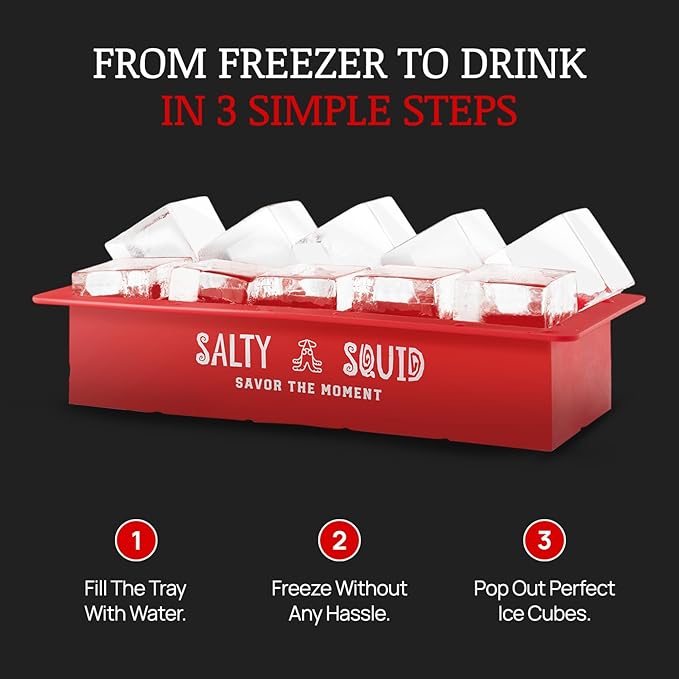 Salty Squid Clear Ice Cube Maker – 10 Large 2-Inch Cubes for Whiskey
