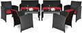 Tangkula Patio Wicker Conversation Furniture Set, Patiojoy Sofa & Table Set w/4