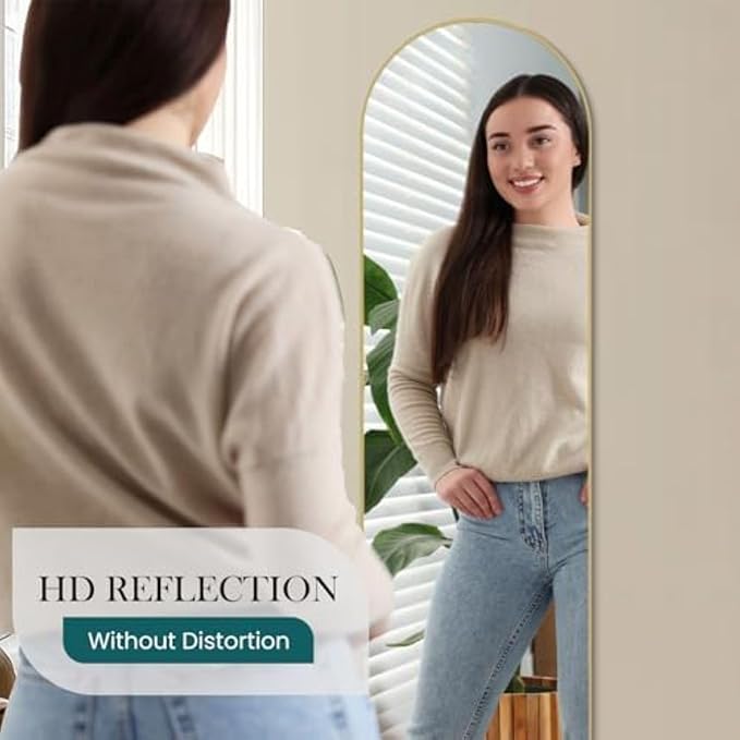 NEWBULIG 59"x16" Arched Full Length Mirror, Full Body Floor Mirror with Aluminum Alloy Thin Frame, Wall or Standing Mirror for Bedroom, Living Room, Dressing Room, Gold-Arched