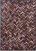 Modern Design Premium Cowhide Leather Carpet with Chevron Pattern, Area Rug (Natural Multi Brown, 9x15)