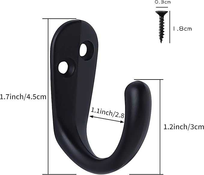 IBosins 20PCS Coat Hooks Wall Mounted Single Prong Robe Hook for Hanging Towel Hooks with 40 Screws for Bags, Hat, Cap, Scarf, Cup