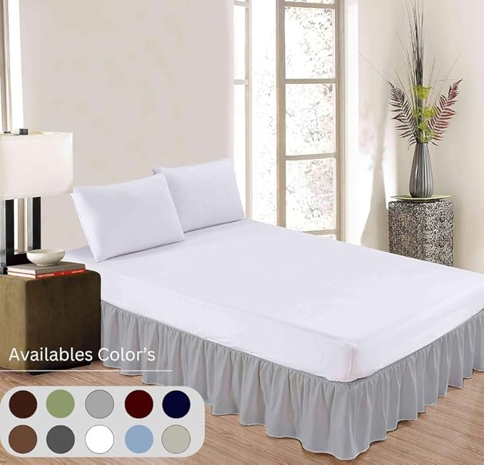 Ruffle Bed Skirt with Split Corners, Microfiber Dust Ruffled for a Perfectly Tailored Bedding Ensemble, Wrinkle and Fade Free, Easy Fit, Full Size 15 Inch Drop, Light Grey