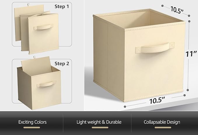 Sorbus Fabric Storage Cubes - 8 Foldable Storage Bins for Organizing Pantry, Cubbies, Toy Box - Clothes Storage & Closet Organizer - 11 Inch Collapsible Cube Baskets for Shelves with Handle