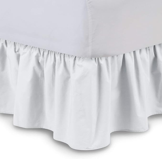Ruffled Bed Skirt Queen Size White Solid 12 Inch Drop Dust Ruffle with Platform 100% Cotton 800 Thread Count Fabric Dust Ruffle Bedskirt for Easy Fitting and Easy Care