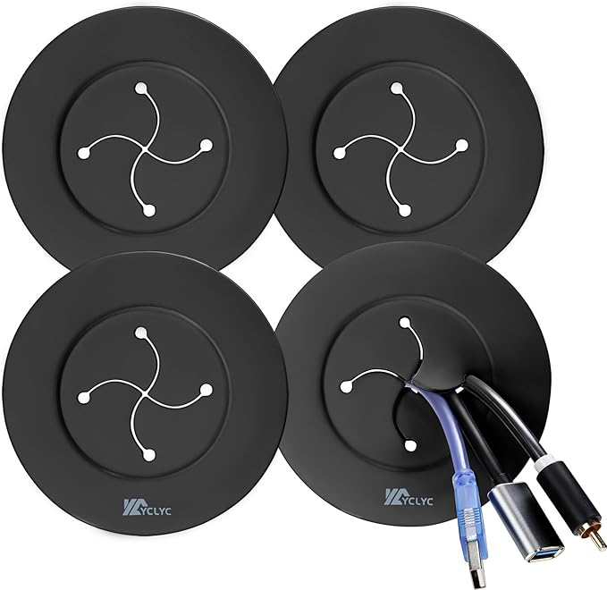 Wire Hiders for TV on Wall, 3in Black in Wall Cable Management Kit, YCLYC Cable Hider Wall Grommets for Cables, Wire Hider Wall to Install Includes 4 Pass Brackets and 1 Hole Saw Drill