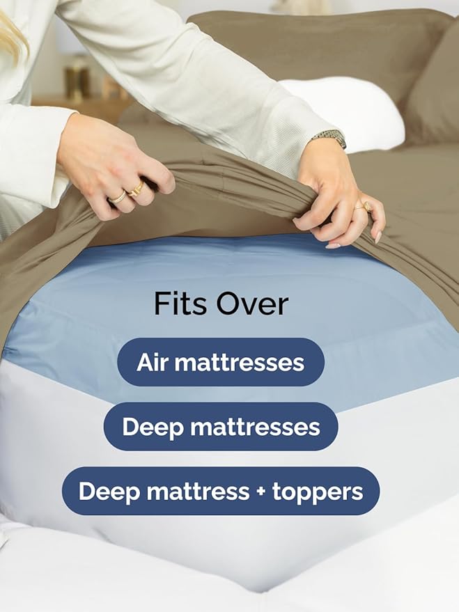 Extra Deep King Fitted Sheet - Hotel Luxury Single Fitted Sheet Only - Easily Fits 18 inch to 24 inch Mattress - Ultra Soft, Wrinkle Free w/Extra Deep Pockets - Easy-Care, Breathable & Comfy - Khaki