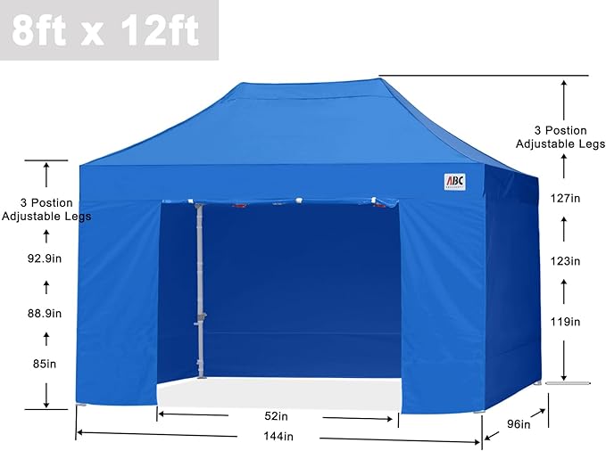 ABCCANOPY Easy Pop Up Canopy Tent with Sidewalls 8X12 Commercial -Series, Royal Blue
