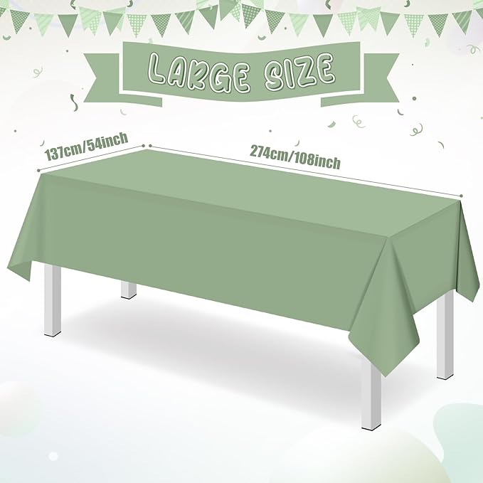 32 Pack Sage Green Plastic Tablecloth for Rectangle Tables, Premium Decorative Sage Disposable Table Cloths for Parties, Rectangle Party Table Cover for Birthday Wedding Baby Shower Party, 54x108 Inch