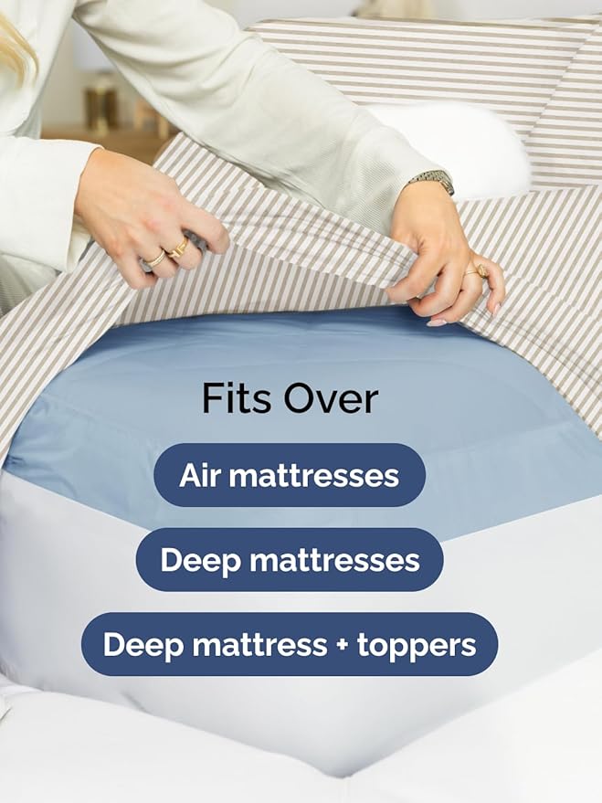 Extra Deep Twin Fitted Sheet - Hotel Luxury Single Fitted Sheet Only - Easily Fits 18 inch to 24 inch Mattress - Ultra Soft, Wrinkle Free with Extra Deep Pockets - Breathable & Comfy - Beige Stripes