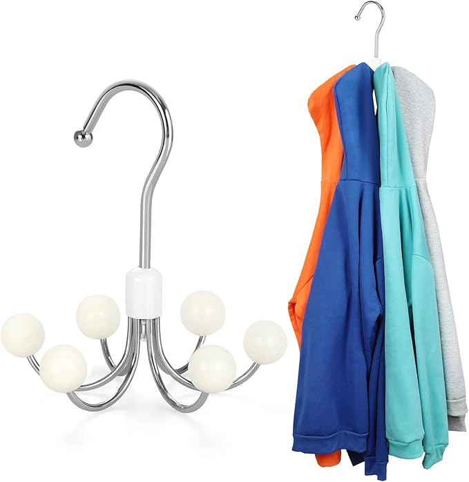 TOPIA HANGER Hoodie Hangers with 6 Wood Balls, 360°Swivel Purse Hanger, Scarf Hanger, Closet Hooks, Handbag Organizer, Bra Hanger, Accessory Organizers for Scarf, Tanktop, Hat, Hoodie CT56W