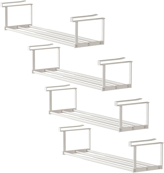 Under-Shelf Expandable Shoe Rack Organizer, White Metal, 40-70cm Width Adjustable, Cabinet Storage for Closet，Retractable Shoe Rack Organizer，Expandable（4 Pcs）