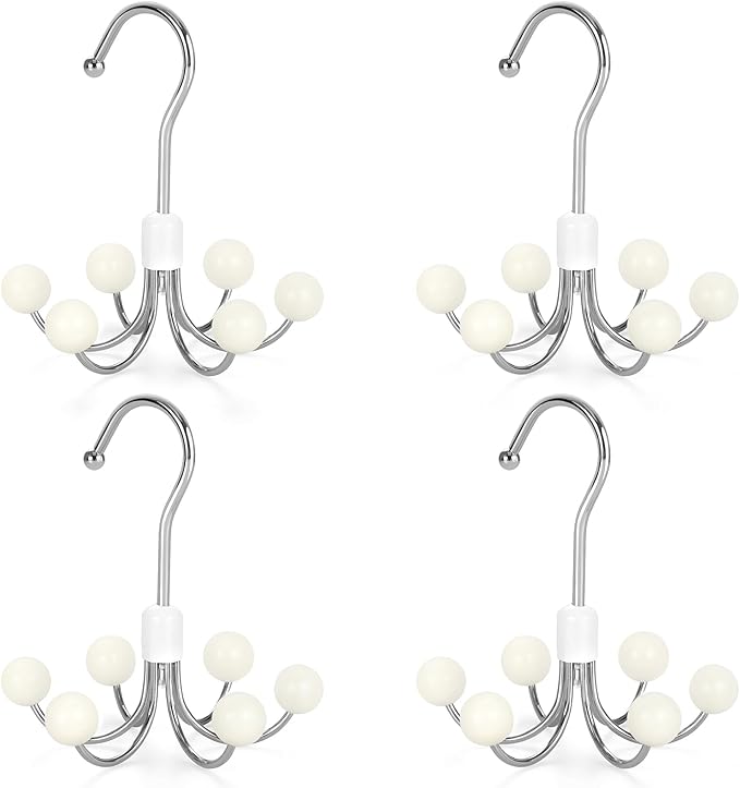 TOPIA HANGER Hoodie Hangers 4-Pack with 6 Wood Balls, 360°Swivel Purse Hanger, Scarf Hanger, Closet Hooks, Handbag Organizer, Bra Hanger, Accessory Organizers for Scarf, Tanktop, Hat, Hoodie CT57W