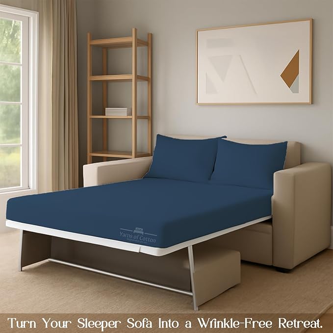 Sleeper Sofa 4 Piece Bed Sheet Set Premium Quality 100% Cotton 500 Thread Count, Smooth & Super Soft Sateen Weave, Extra Soft Bed Sheets, Wrinkle Free, 8 Inch Deep Pocket (Twin, Medium)