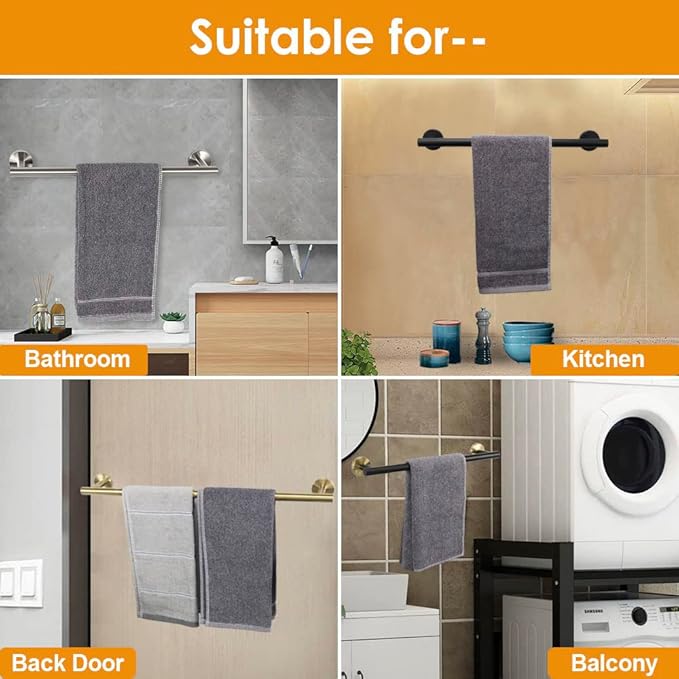 TocTen Bath Towel Bar - Thicken SUS304 Stainless Steel Bathroom Towel Holder, Towel Rod for Bathroom Heavy Duty Wall Mounted Towel Rack Hanger (12IN, Chrome)