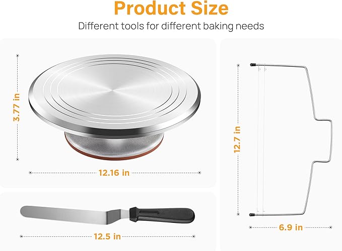 Kootek 22 Aluminum Cake Stand Turntable Set for Decorating Baking Kit, 12"