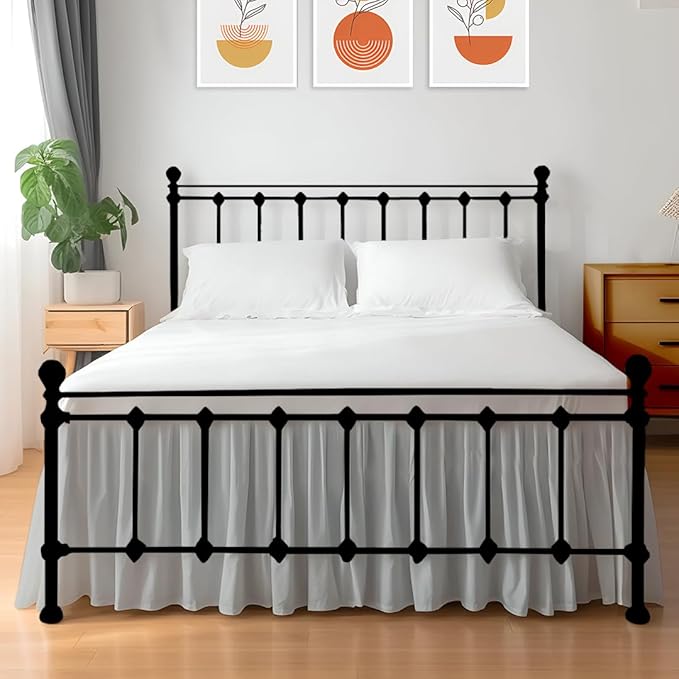 Shreem Linen Ruffled Bed Skirt with Split Corners, Gathered Style, 100% Microfiber, 15-Inch Drop, Dust Ruffle Bedskirt with Platform, King, Light Grey