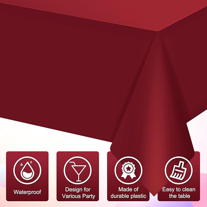 32 Pack Maroon Plastic Tablecloth for Rectangle Tables, Premium Decorative Burgundy Disposable Table Cloths for Parties, Rectangle Party Table Cover for Birthday Anniversary Graduation, 54x108 Inch
