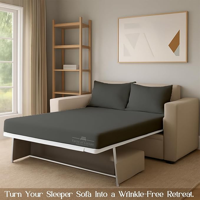 Sleeper Sofa 4 Piece Bed Sheet Set Premium Quality 100% Cotton 500 Thread Count, Smooth & Super Soft Sateen Weave, Extra Soft Bed Sheets, Wrinkle Free, 8 Inch Deep Pocket (Queen, Dark Grey)